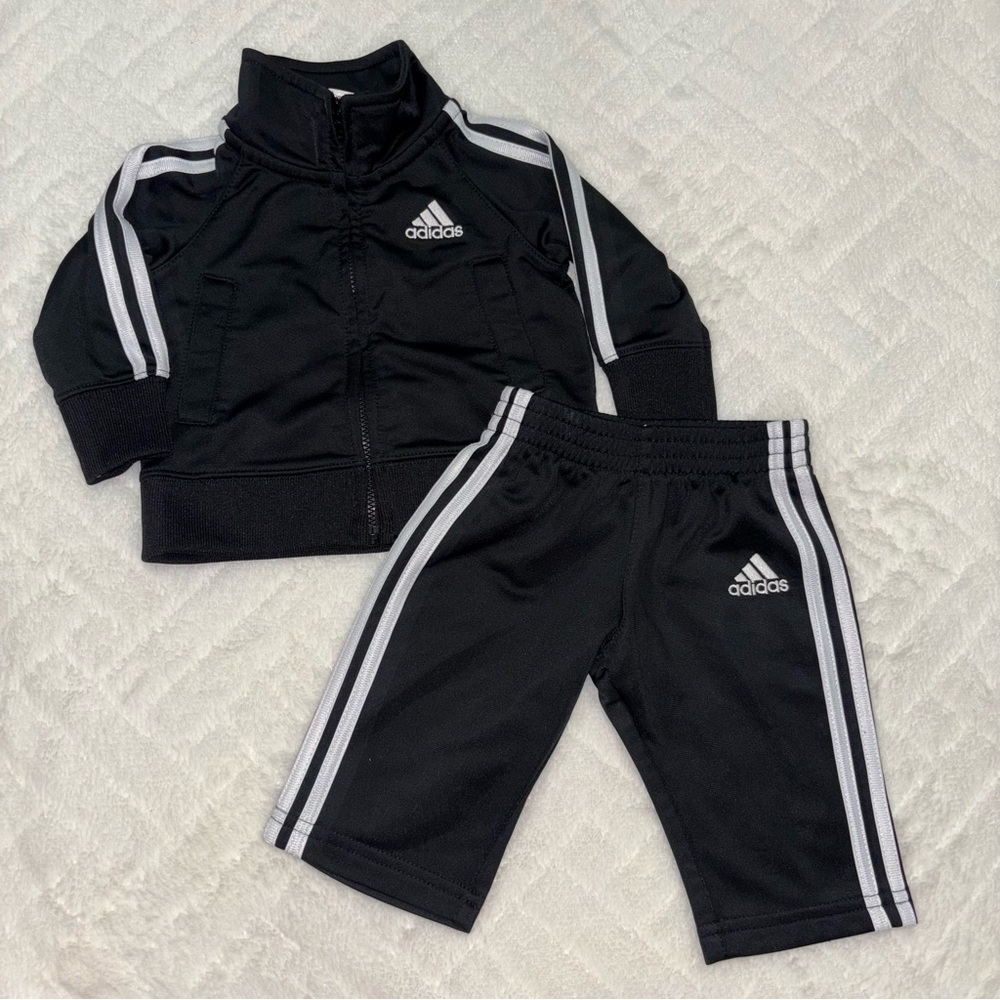 🐰 Adidas Infant Black Tracksuit with White Logo - 3M